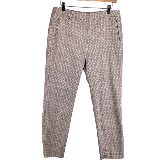 Adrianna Papell Womens Geometric Patterned Pants Size 10 Beige‎ & White Cropped - Picture 1 of 8